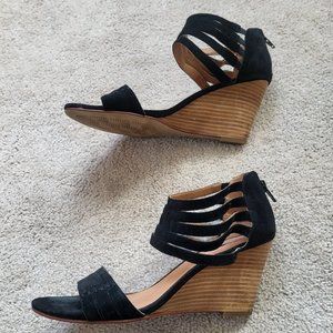 Black Suede Strappy Wedge Sandals